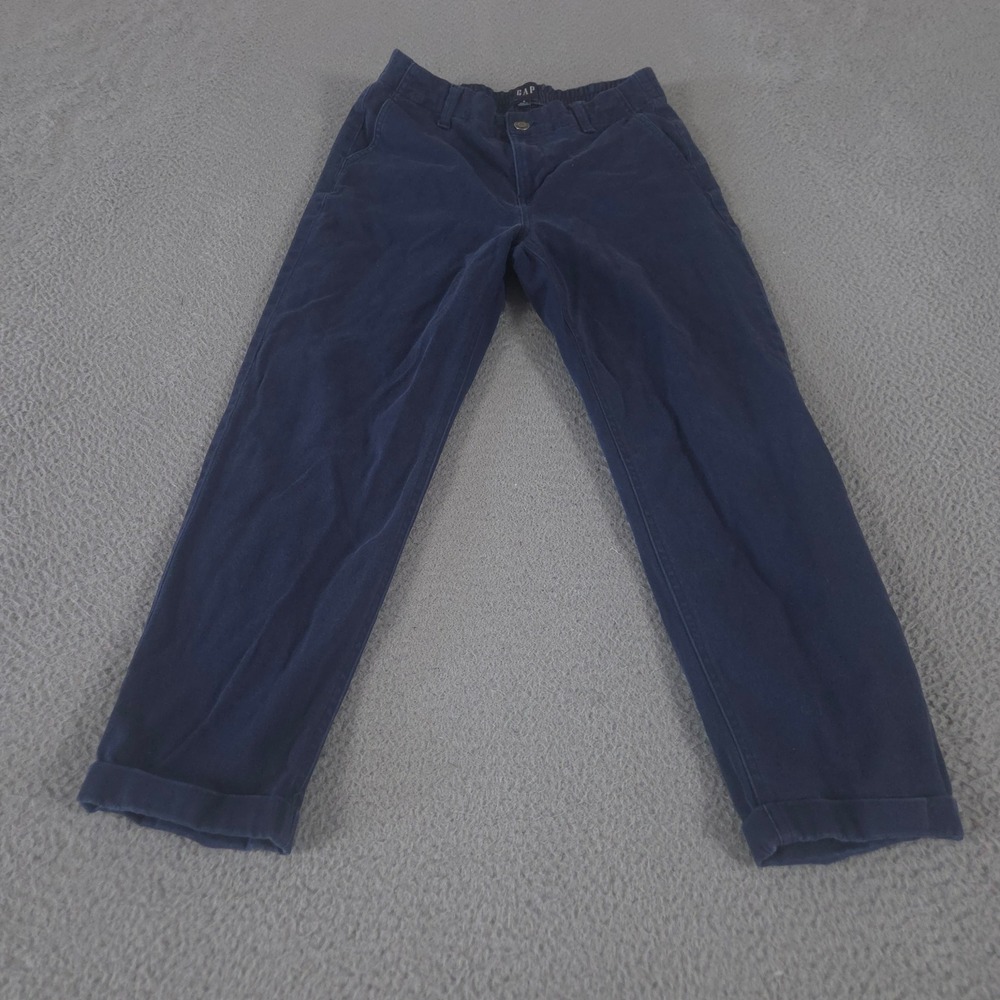 Gap Pants Womens 4 Navy Blue Relaxed Fit Straight Leg Twill Cuffed Elastic Waist